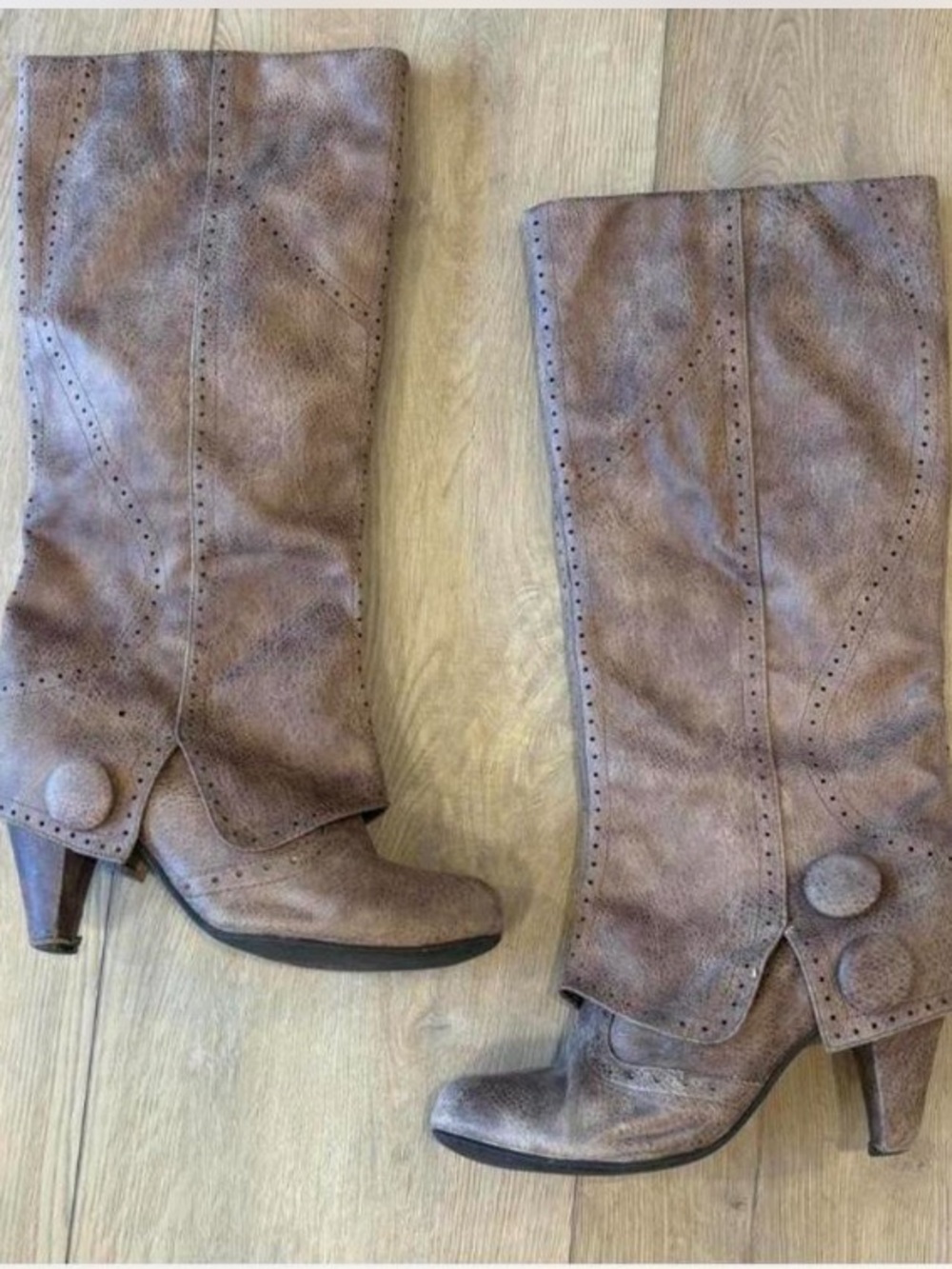 Not Rated Brown Knee-High Heeled Boots with Perforated Detail 8